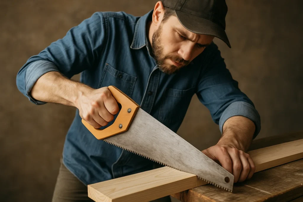 person using hand saw