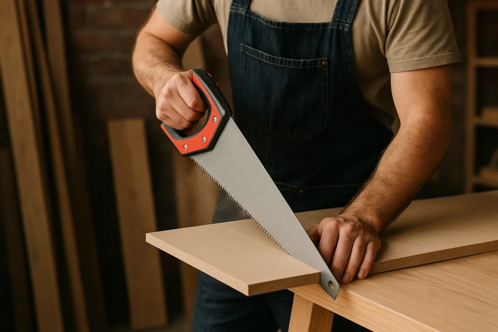 person cutting MDF