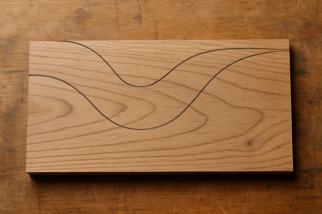 wood with curve marks for cutting